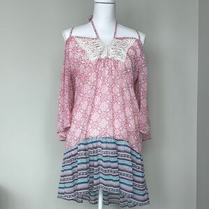 Pink and White Cold Shoulder Mini Sundress